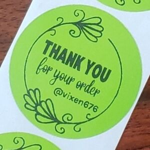50 CUSTOM THANK YOU STICKERS Green Floral LARGE ROUND TWO INCH